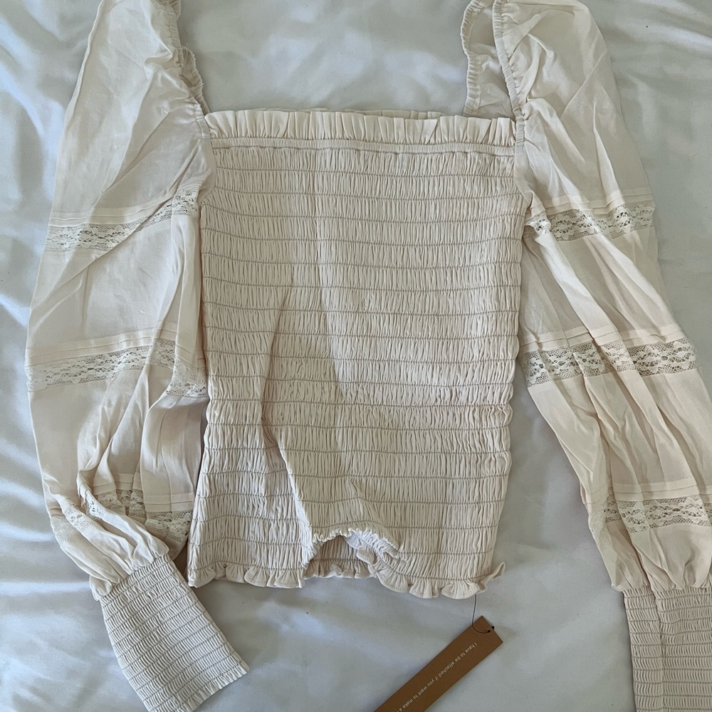 Reformation White Blouse with Elegant Lace Details